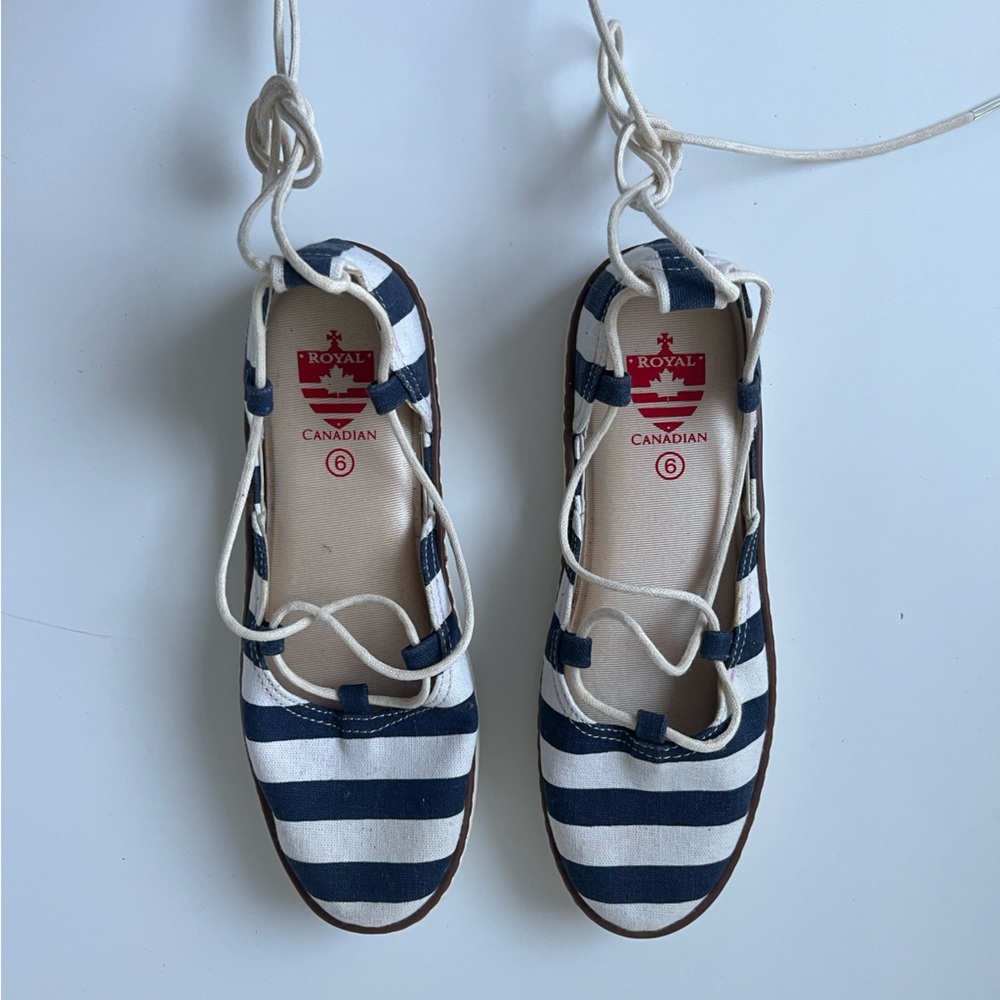 ROYAL CANADIAN Blue and White Striped Espadrilles Size 9